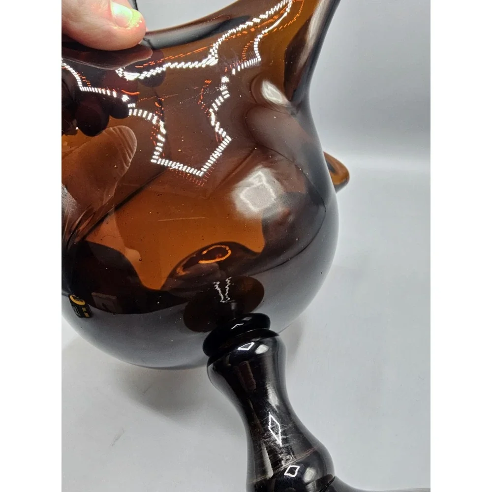 Vintage‎ Large Rootbeer Glass Compote Vase Ruffled Edges Large 9